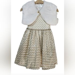 Tahari Kid's 2-Piece DressWith Faux Fur Vest, size 7, New No Tag